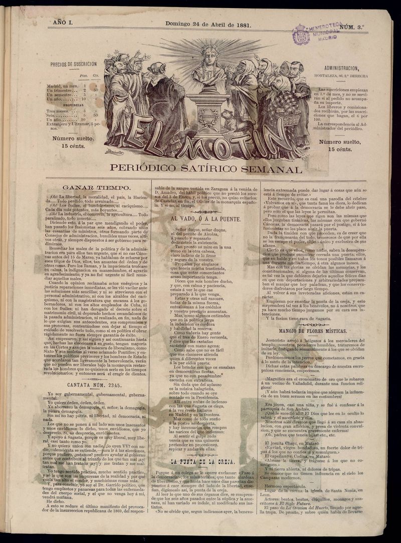 El Motn: peridico satrico semanal del domingo 24 de abril de 1881