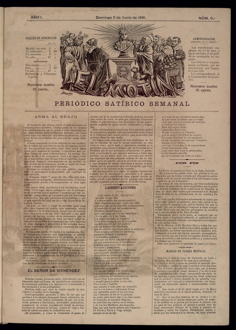 El Motn: peridico satrico semanal del domingo 5 de junio de 1881