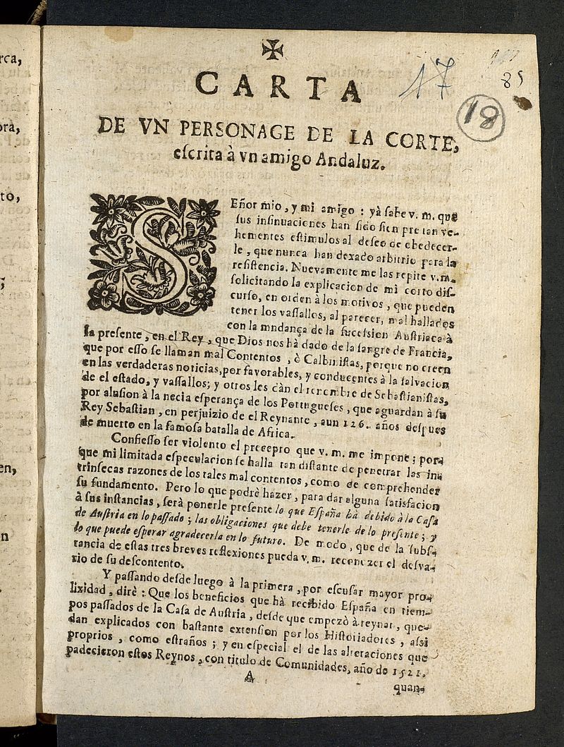 Carta de un personaje de la Corte escrita a un amigo andaluz