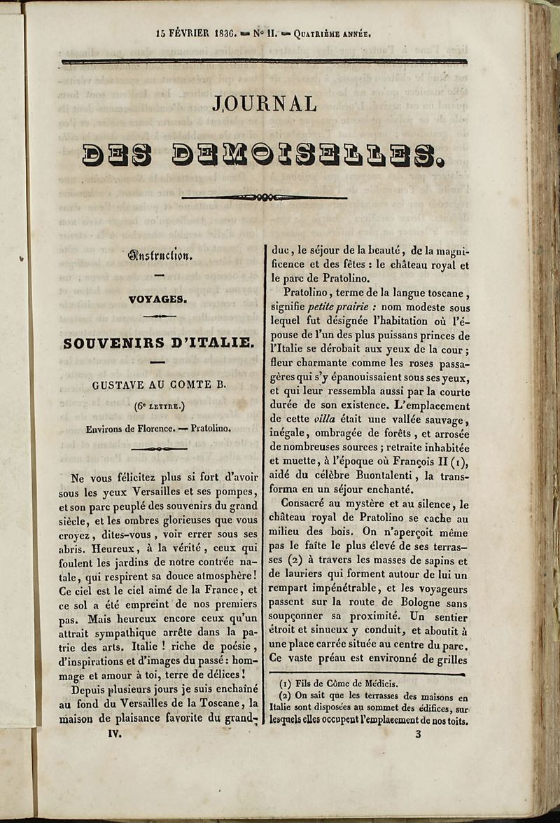 Journal des Demoiselles. 15 de Febrero de 1836