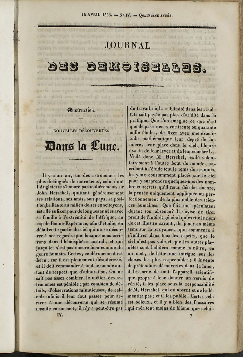 Journal des Demoiselles. 15 de Abril de 1836