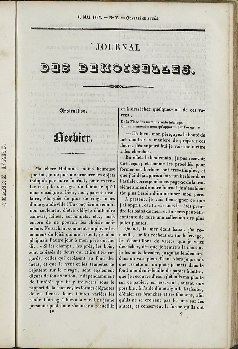 Journal des Demoiselles. 15 de Mayo de 1836