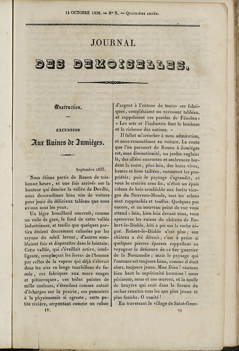 Journal des Demoiselles. 15 de Octubre de 1836