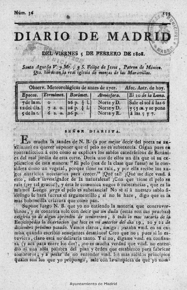 Diario de Madrid del viernes 5 de Febrero de 1808