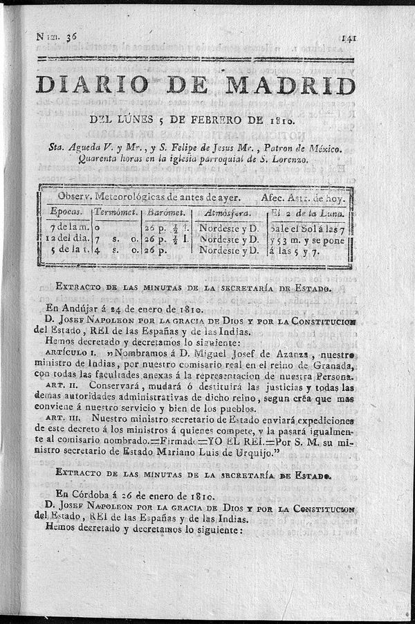 Diario de Madrid del lunes 5 de Febrero de 1810