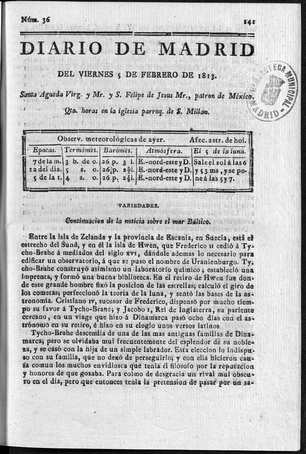 Diario de Madrid Viernes 5 de Febrero de 1813