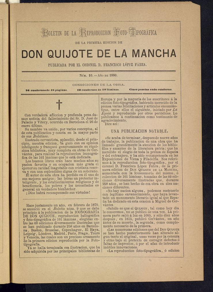 Boletn de la Reproduccin Foto-Tipogrfica de la Primera Edicin de Don Quijote de la Mancha de 1880. N 10