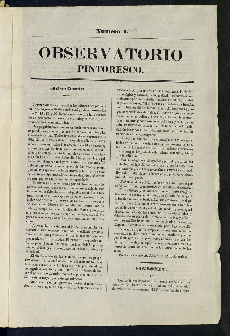 El Observatorio Pintoresco, 1837, n 1