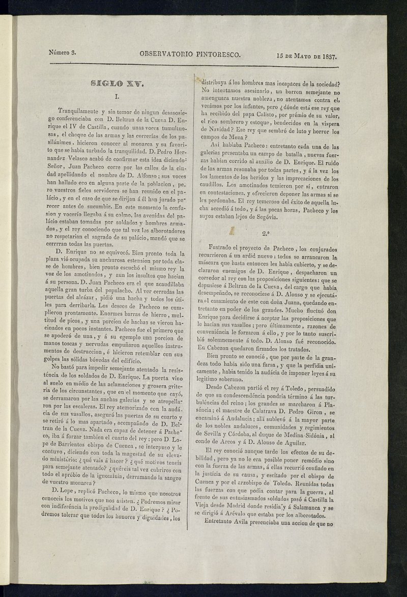 El Observatorio Pintoresco de 15 de mayo de 1837, n 3