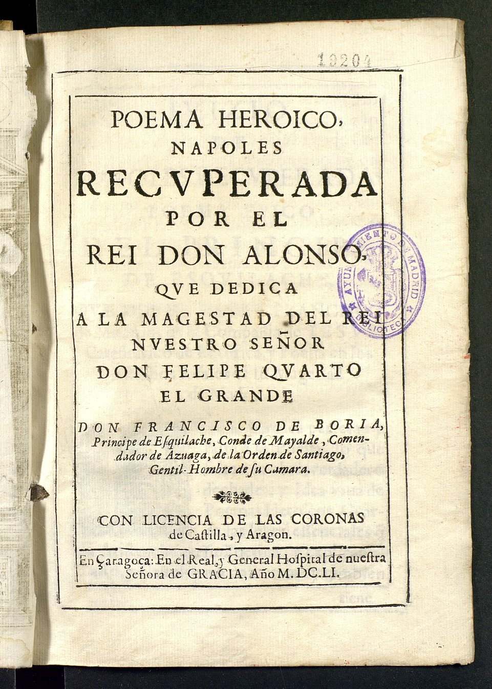 Poema heroico, Napoles recuperada por el rei don Alonso