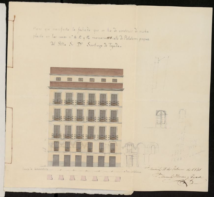 Licencia solicitada por Don Santiago de Tejada para edificar en la calle Relatores, nmeros 10, 12 y 14