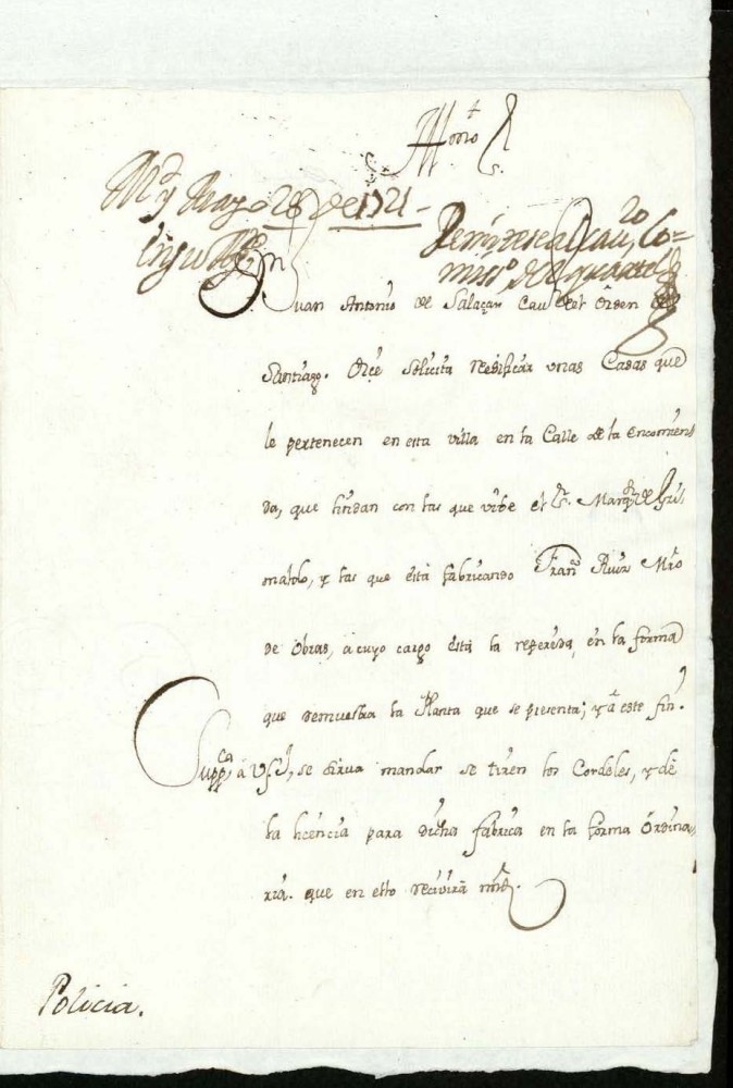 Licencia a Don Juan Antonio de Salazar para edificar unas casas en la Calle de la Encomienda