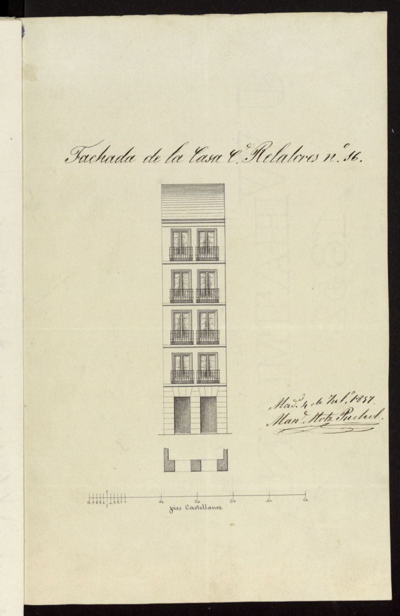 Ildefonso Prez, a nombre de D. Joaqun Iriarte, licencia para construir de nueva planta, la casa calle de los Relatores n 16. (1856-57)