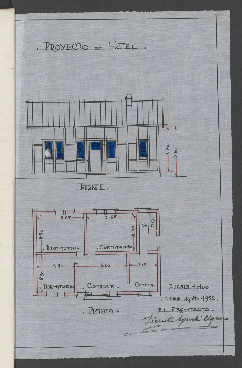 Solicitud de licencia de D. Jos Valdaa para construir un hotel de planta baja en la c/ Arturo Soria, manzana 84