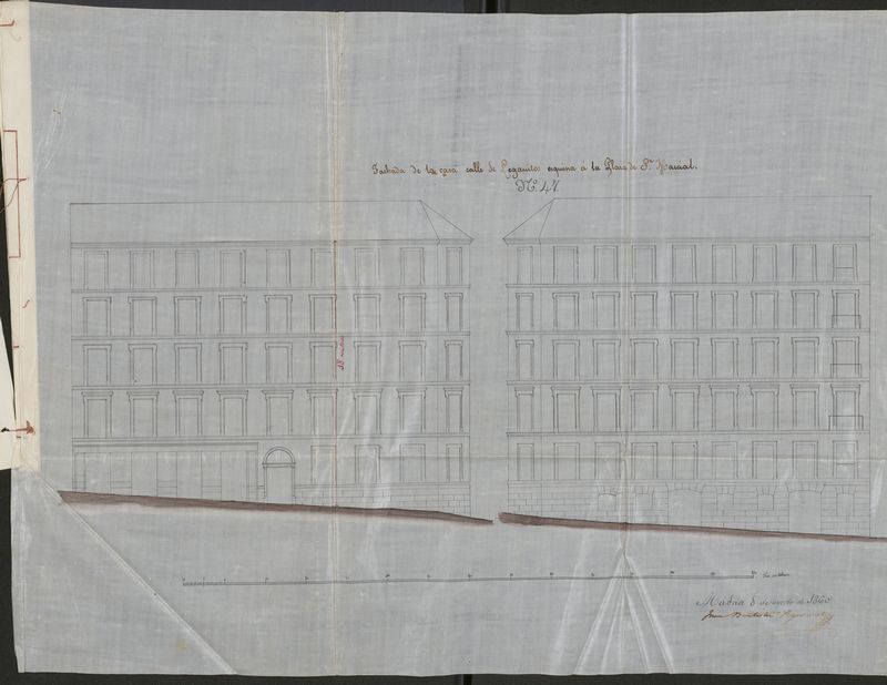 D. Manuel Dez Gmez, en solicitud de licencia para edificar de nueva planta en la casa calle de Leganitos n 47 con vuelta a la Plaza de  S. Marcial n 1.