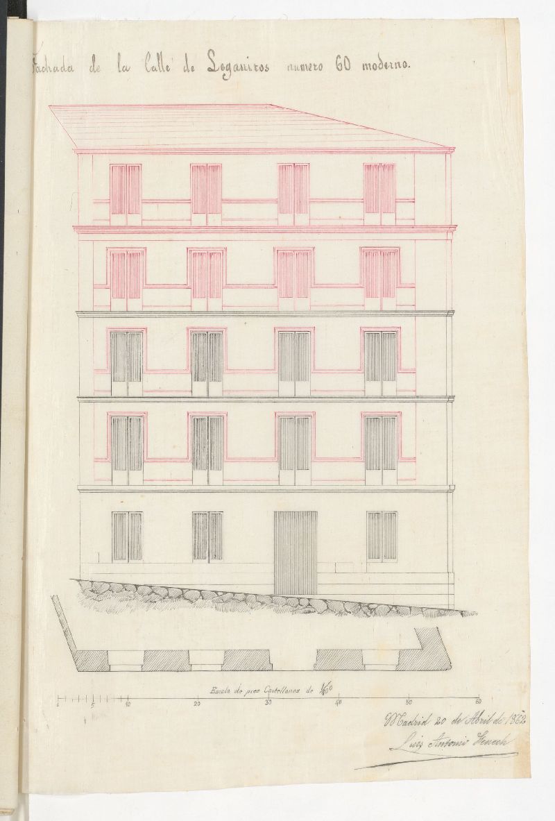 D. Miguel Redondo y Escorial, en concepto  de Apoderado de su Sra. Madre, solicitando licencia para levantar piso 3 y sotabanco, en la casa de la propiedad de esta, sita en la calle de Leganitos n 60, con vuelta a la de S. Leonardo, n 8, manzana 533.