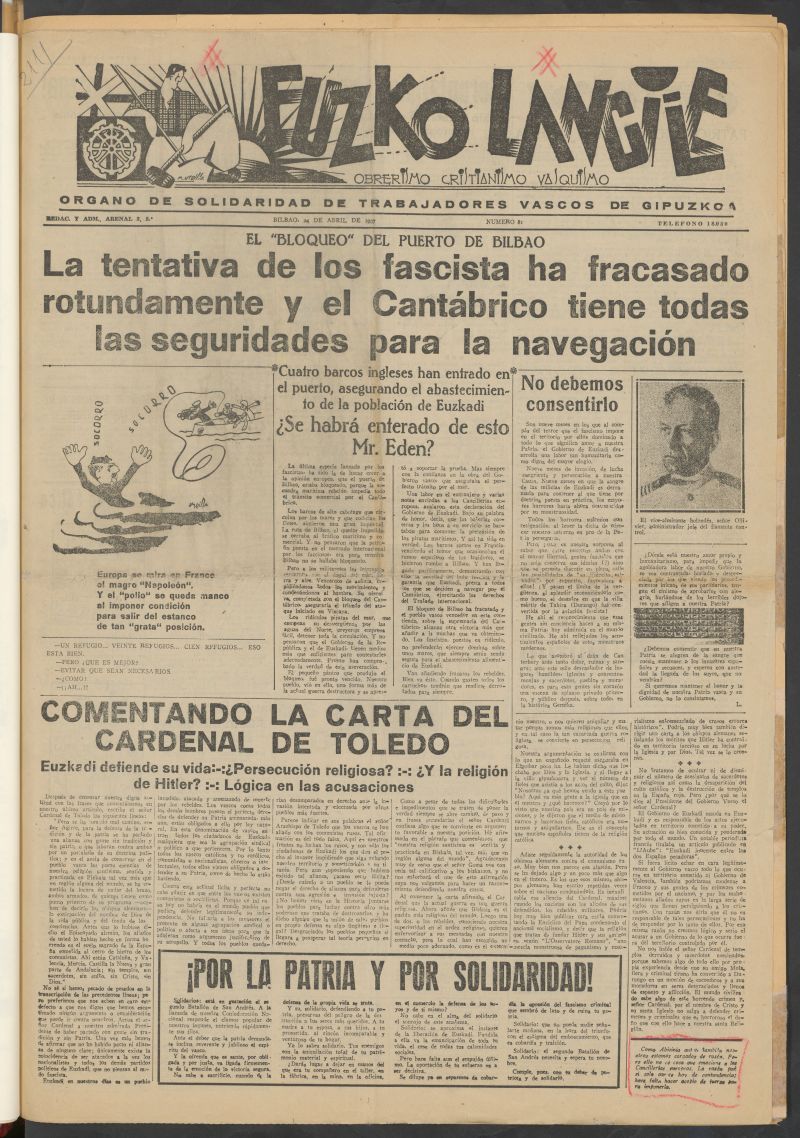 Euzko langile : obrerismo, cristianismo, vasquismo. rgano de solidaridad de trabajadores vascos de Gipuzkoa