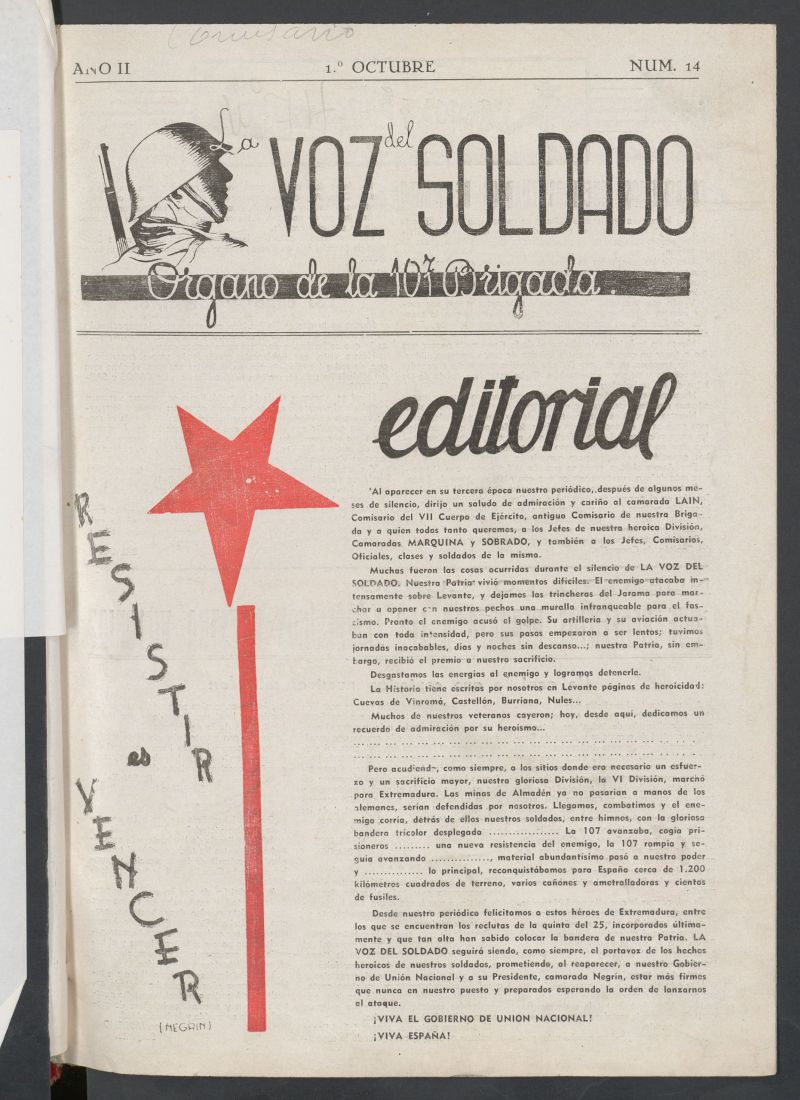 La Voz del Soldado : rgano de la 107 Brigada Mixta