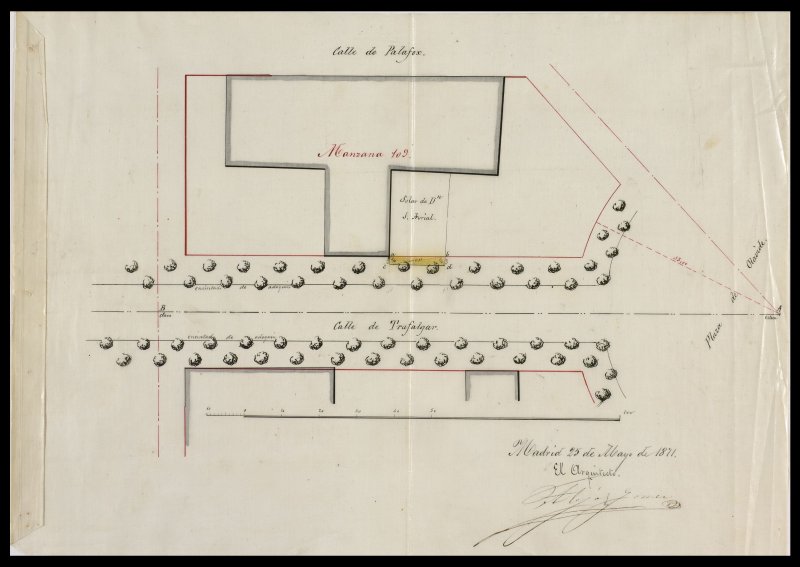 D. Jos Arrial y Flores, para construir en un terreno de la manzana 109, calle  de Trafalgar.