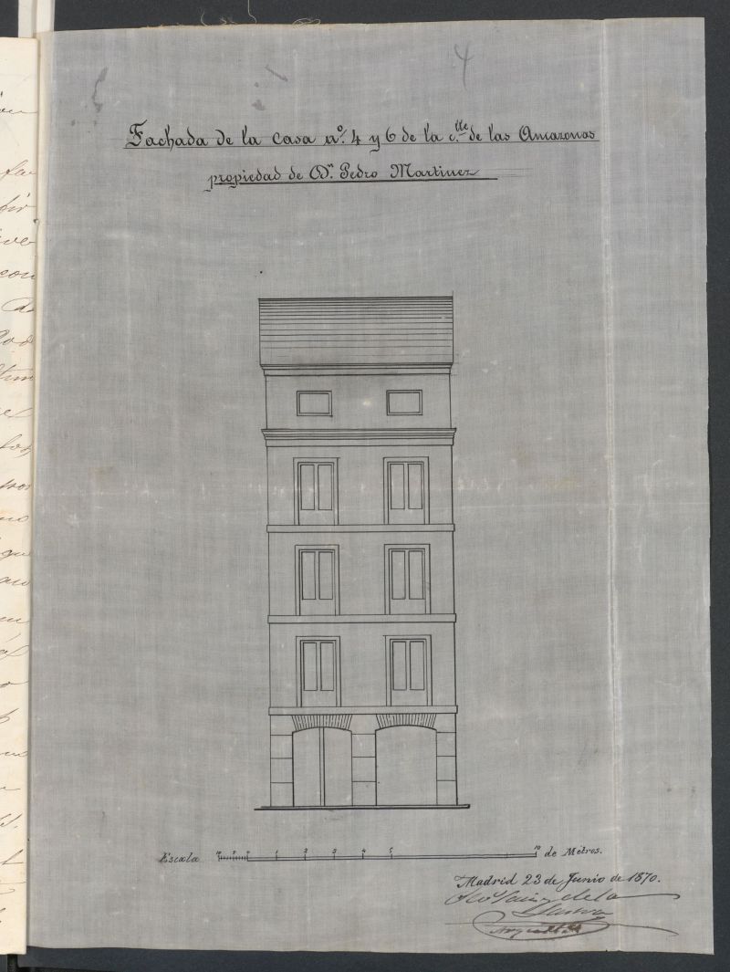 D. Pedro Martnez, en solicitud de licencia para construir de nuevo la fachada de la casa n 6 de la calle de las Amazonas.