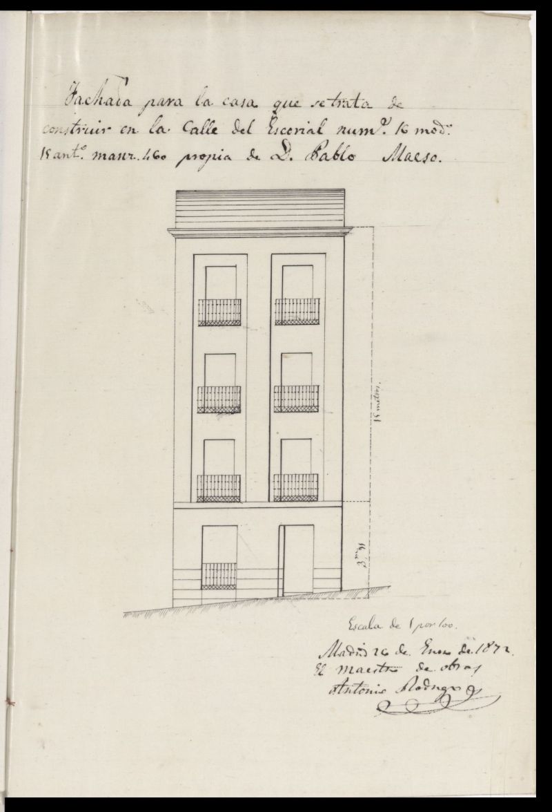 D. Pedro Maeso, en solicitud de licencia para reedificar la casa n 16 de la calle del Escorial.