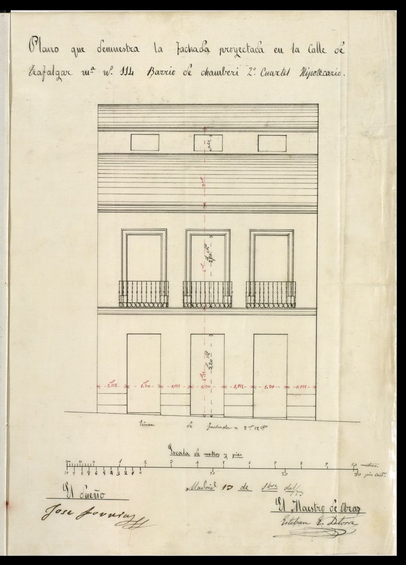 D. Jos Fornias, solicitando edificar en un terreno de la manzana 114, calle de Trafalgar.