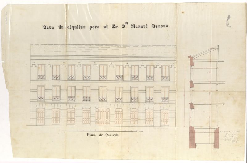 D. Manuel Grases, solicitando edificar dos casas en un terreno de la Glorieta de Quevedo y calle Real de Francia.