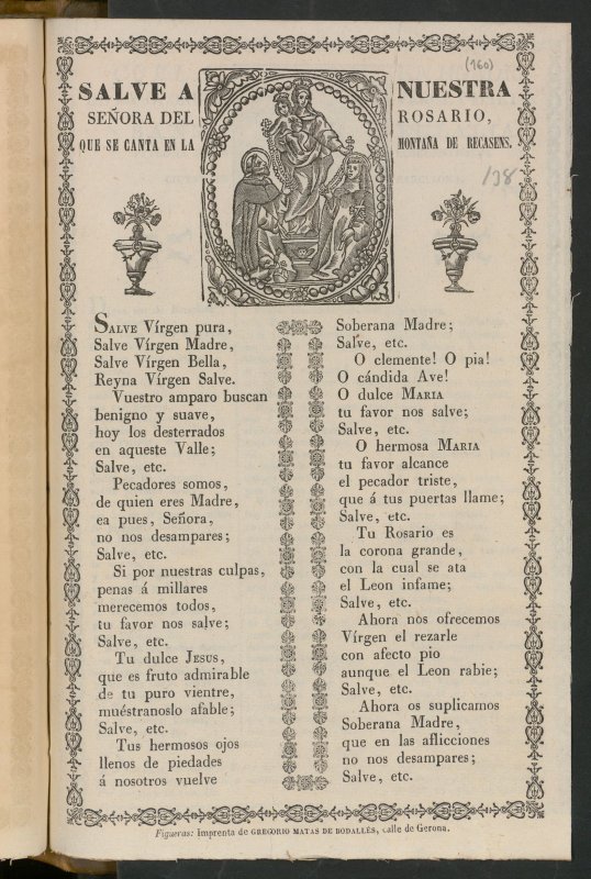 Salve a Nuestra Seora del Rosario que se canta en la montaa de Recasens